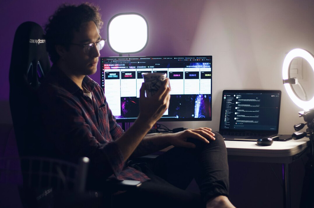 video editor at desk